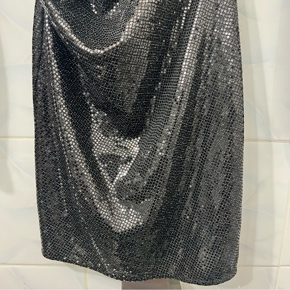 H&M Women’s XS Metallic Black Sequin Event Party Glam Witchy Bodycon Mini Dress - Picture 3 of 12